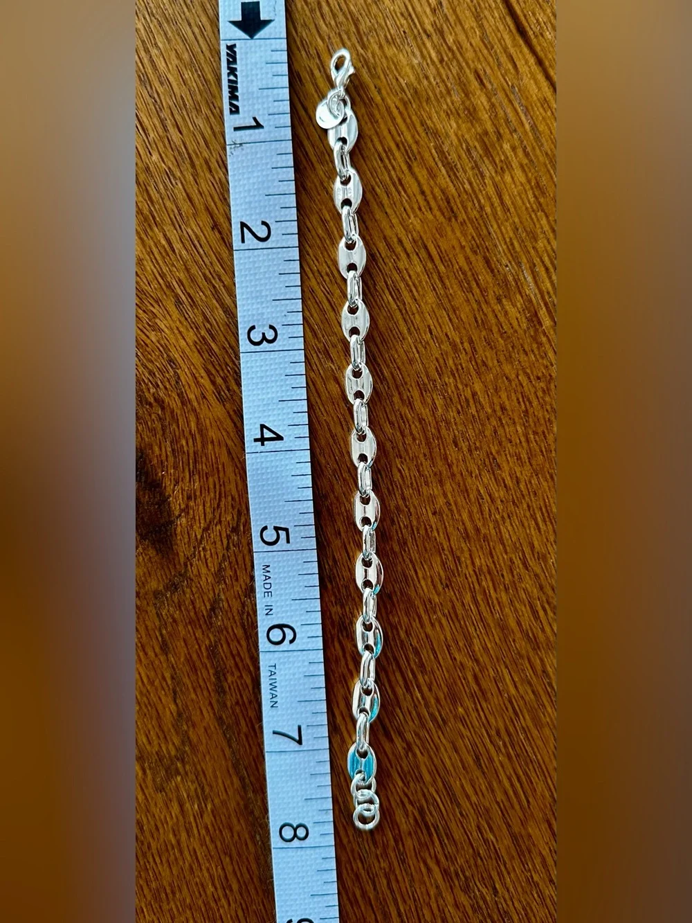 925 Sterling Silver Buckle Chain Link Bracelet. ~ 8”